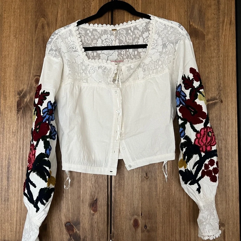 NEW Free People Embroidered Crop Blouse
